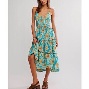 🌺Free People Adriel Midi Dress / Hawaiian Ocean Combo
